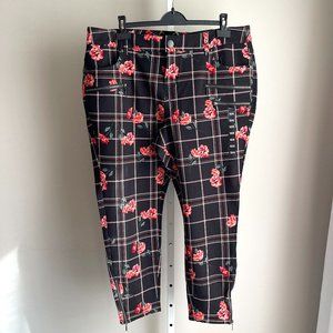 TORRID Womens Plus Size 18 Wrinkle-free Floral Plaid Ponte Ankle Skinny Pant